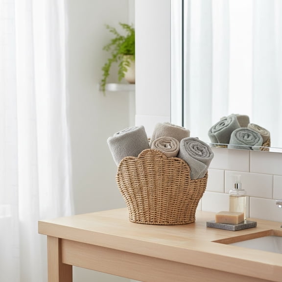 Guvpev Shell Shaped Natural Fiber Storage Basket - Art Design Handcrafted Woven Shell Organizer for Bedroom & Office Decor, Perfect Storage Item Decoration Gifts for Moving House