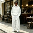 thumbnail image 2 of Delconic Mens Fleece Lined Tracksuit Set Hoodie and Wide Leg Pants Two Piece Casual Loose Fit Pullover Sweat Suit White L, 2 of 9