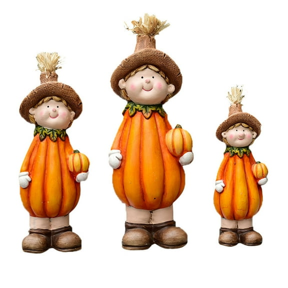 Set of 3 Creative Pumpkin Man Ceramic Figurines-Cute Cartoon Halloween Decorations for Home, Garden, Desktop & Family Gatherings-Adorable Fall Holiday Decor & Gift