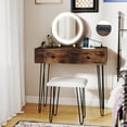 thumbnail image 1 of Costway Coiffeuse avec Miroir et Lumières. Station de Recharge Intégrée. 2 Tiroirs pour Chambre Brun Rustique, 1 of 10