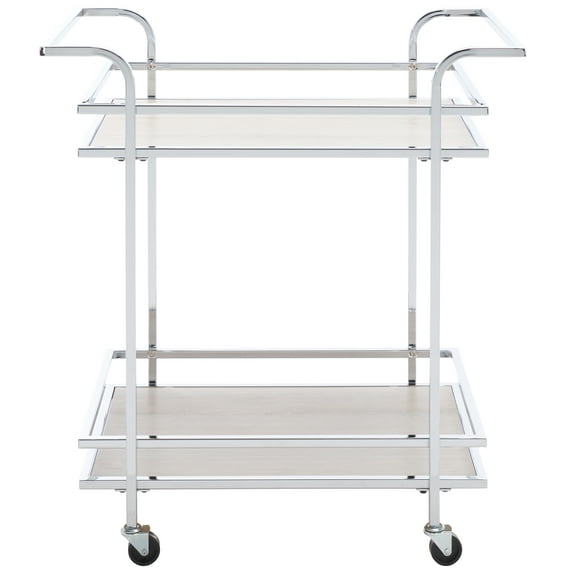 SAFAVIEH Lameris 2 Tier Bar Cart With Handles, Chrome/Grey (29.5 in. W x 17.9 in. D x 32.6 in. H)