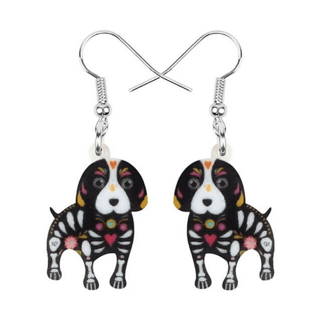 Don't Ask Boucles d'Oreilles Pendantes Squelette de Chien Noir pour Femmes