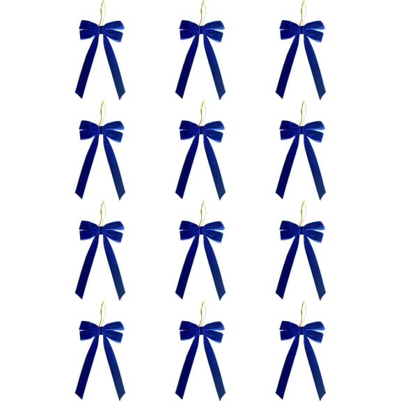 12Pcs Dark Blue Velvet Ribbon Bows Christmas Tree Bows Decorations,5in x 10in Velvet Christmas Tree Wreath Bows Gift Ribbon Bows for Christmas Decorations Indoor Outdoor Birthday Party Decor