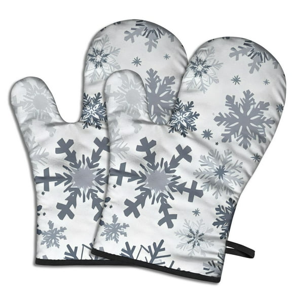 Cute Oven Mitts,Blue Christmas Snowflake Pattern Oven Mitt 2-Pack Set,Kitchen Gloves for Oven,Heat Resistant Oven Mitts 7.7"x12"