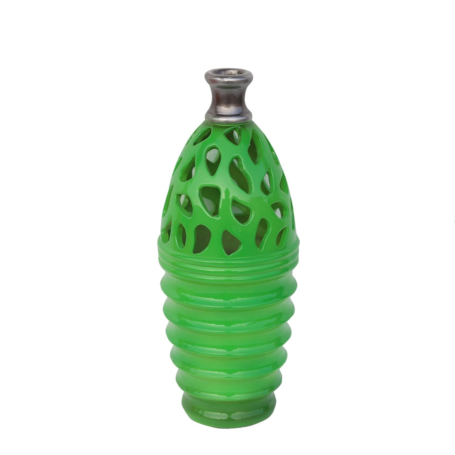 11.25" Lime Green and Gray Decorative Outdoor Patio Cutout Vase