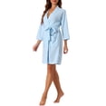 thumbnail image 4 of Bata de baño de waffle para mujer INSPIRE CHIC, suave de chenilla, kimono, spa y baño, longitud media, color azul cielo, 4 of 6