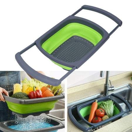 

Domqga Kitchen Accessory Strainer Basket Green Foldable Drain Basket Silicone Collapsible Fruit Vegetable Wash Strainer Basket For Home Kitchen