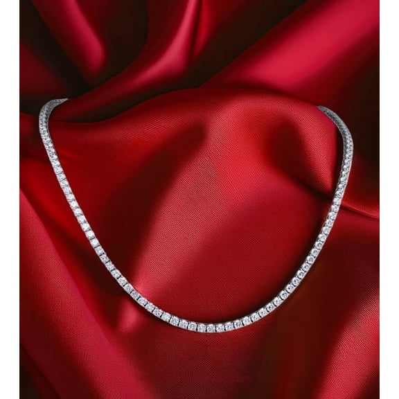 3MM Simulated Diamond Women's Tennis Necklace Chain 14K White Gold Plated 18".