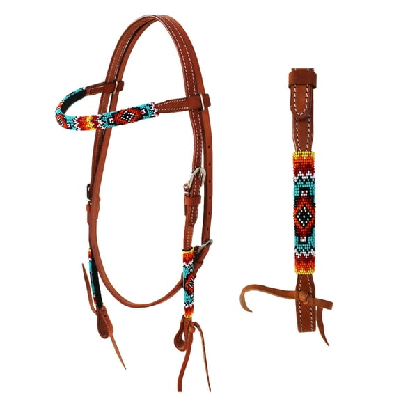 Horse Show Bridle Western Leather Beaded Browband Headstall Tie Ends 79113HB1