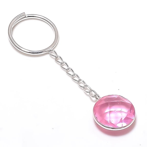 Natural Pink Kunzite Gemstone 925 Sterling Silver Jewelry Keychain 3.15"