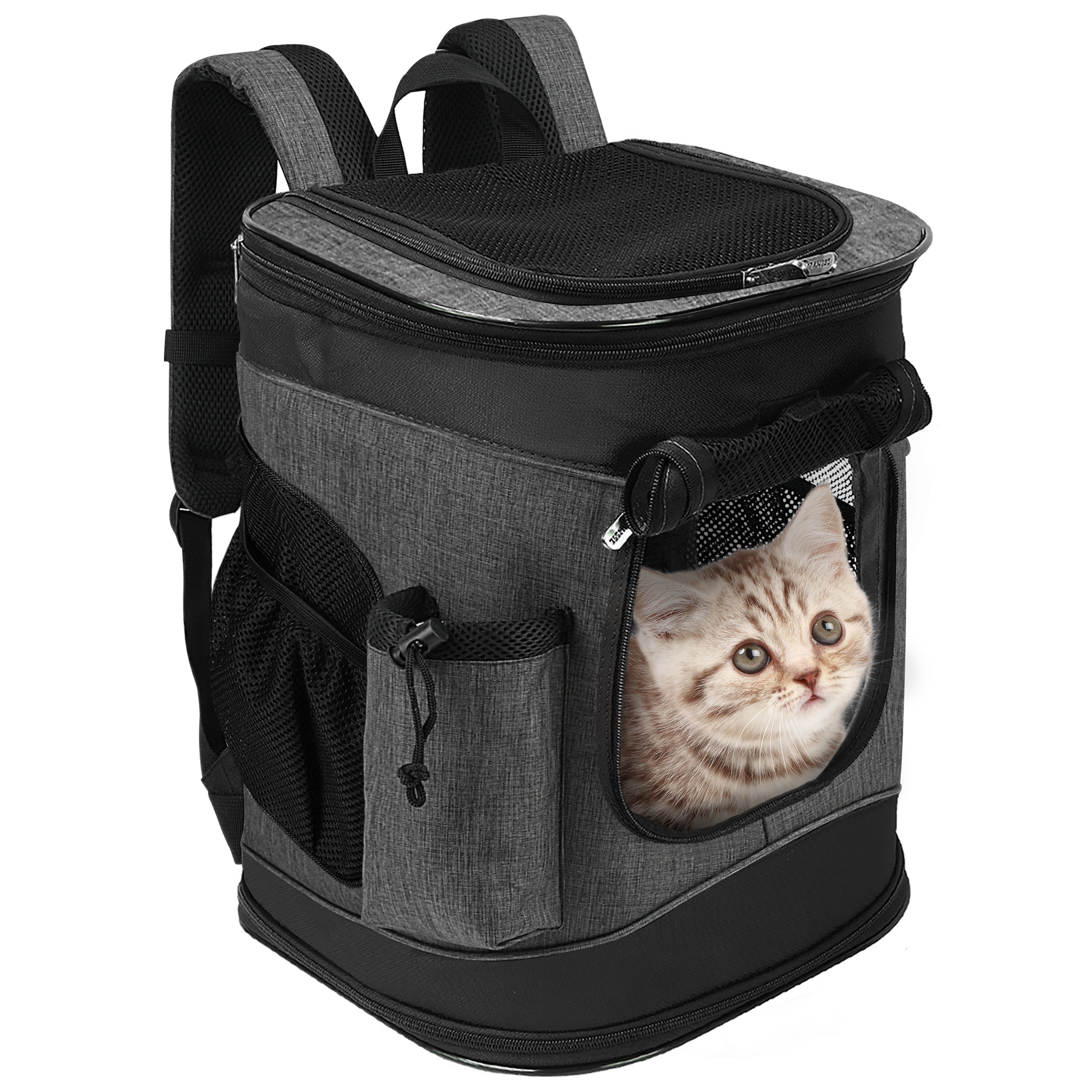 Solaris Adjustable Pet Carrier Backpack for Dogs and Cats, Puppies, Portable Cat Carrier Backpack with Bottle Pocket, Two Mesh Window for Breath,Charcoal