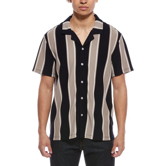 Magaschoni mens Button-Up Plisse Shirt, m, Black