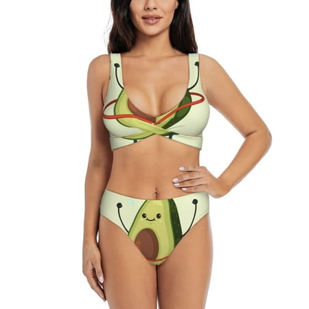 Zeuib Avocado1 High Waisted Tummy Control Bikini Set - Knot Front Push Up Top & Cheeky Thong Bottom  Two-Piece Swimsuit for Women-X-Large
