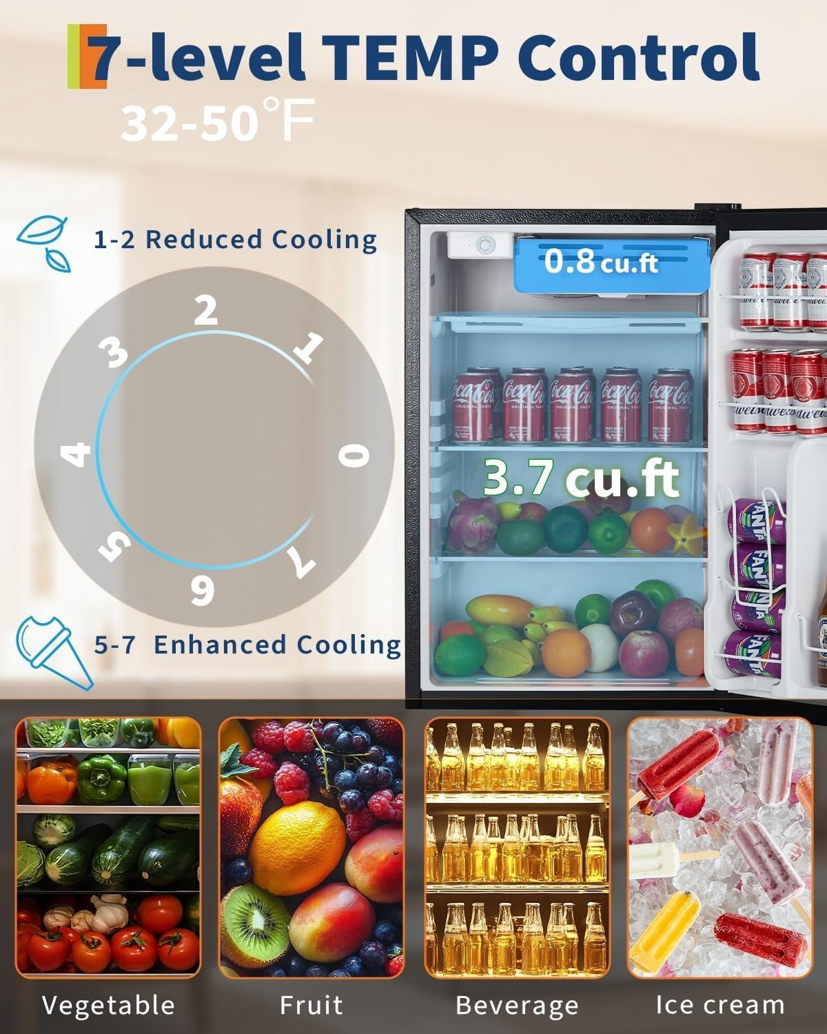 YUSAZENS Compact Refrigerator with Freezer, Energy Efficient Small Fridge with Adjustable Thermostat, Removable Shelves, Quiet Operation for Dorm, Apartment, Office and Bedroom