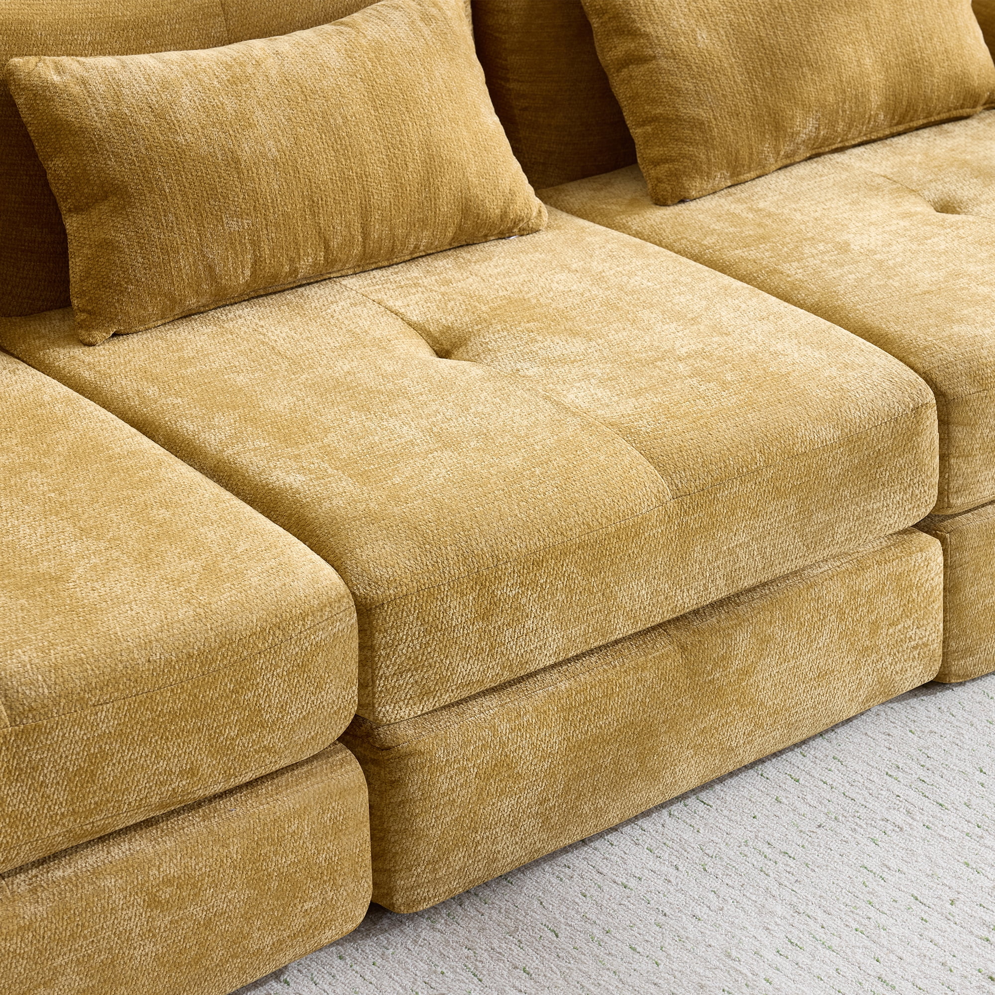 Modular Cloud Sofa, Convertible Folding Sofa Bed, Sectional Cushioned Sofa with Wear-Resistant Flannelette Fabric and High-Density Foam, Versatile Modular Design for Living Room, Yellow