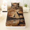 thumbnail image 3 of Castle Fairy Vintage Woodland Deer Twin Sheets 3pcs,Watercolor Rustic Animal Bedding,Sepia Brown Cream,1 Fitted Sheet, 1 Flat Sheet and 1 Pillowcase, 3 of 6