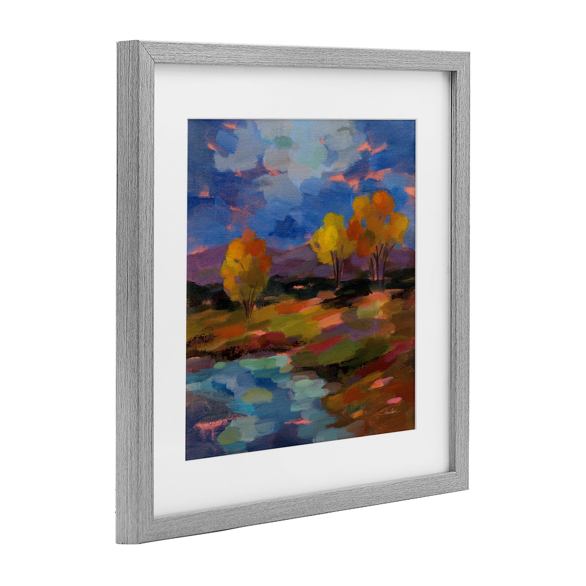 Stupell Industries October Glow Lakeside Reflection Gray Framed Print Under Glass, design by Silvia Vassileva