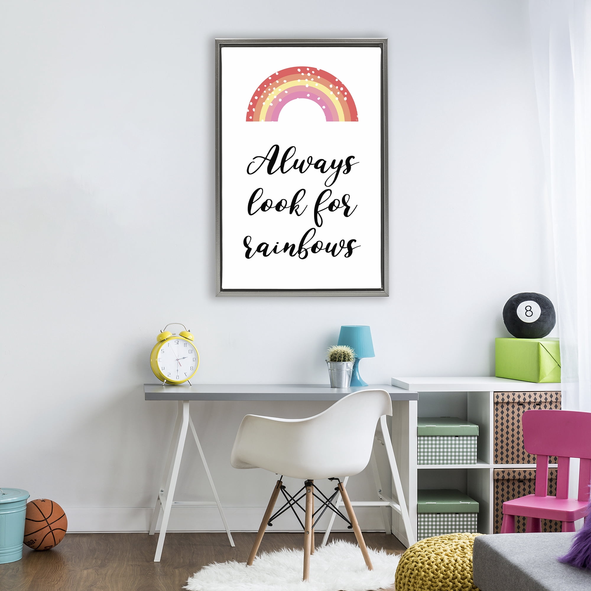 Stupell Industries Always Look For Rainbows Gray Framed Floater Canvas Wall Art, design by Martina Pavlova