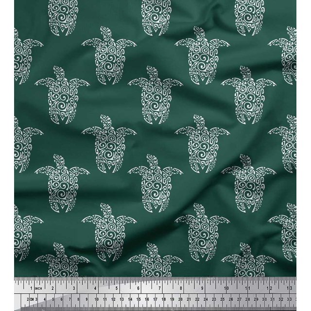 Soimoi Polyester Crepe Fabric Turtle Block Print Fabric by Yard 52 Inch Wide