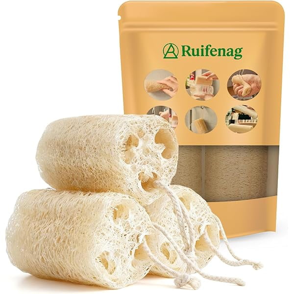 wonima11 Natural & Biodegradable Loofah Bath Sponge - Deep Exfoliation for Soft Skin, Eco-Friendly Body Scrubber,Shower Loofah Exfoliator & Multipurpose Cleaner (Pack of 3)