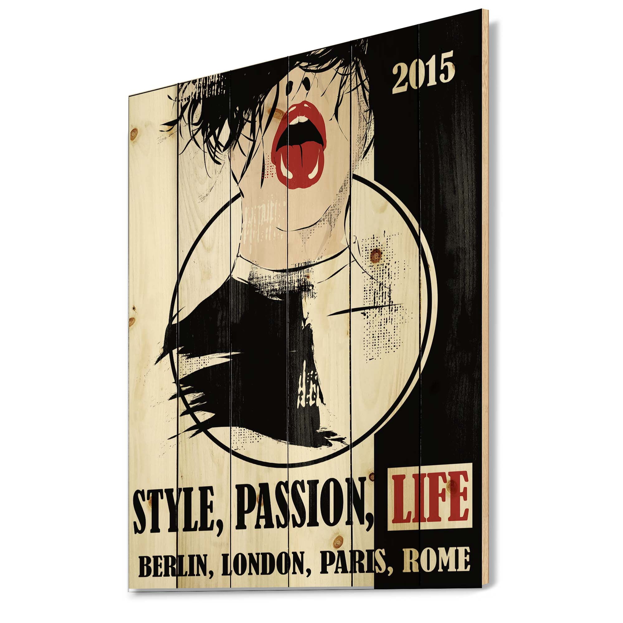 Designart 'Style Passion Life Fashion Woman VIII' Vintage Print on Natural Pine Wood