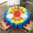 thumbnail image 3 of Tie Dye Heart Accent Mandala Pattern Round Tablecloth 60"x60",Wrinkle Wipeable Table Cloth for Kitchen Dining Room Picnic Patio Party, 3 of 6