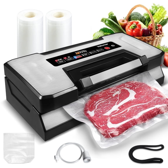 Vakumar Liquid Vacuum Sealer Machine, 90Kpa Vacuum Sealer Machine Preservation Dry/Moist/Liquid Modes, LED Indicator Light, Handle Locked Design, Built-in Cutter and Bag Storage, Removable Drip Tray