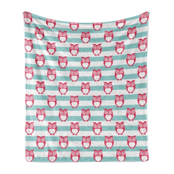 Owl Soft Flannel Fleece Blanket, Large Flower Eyed Owls Pattern Better Positive Perspective Hope Modern Illustration, Cozy Plush for Indoor and Outdoor Use, 70" x 90", Turquoise Pink, by Ambesonne