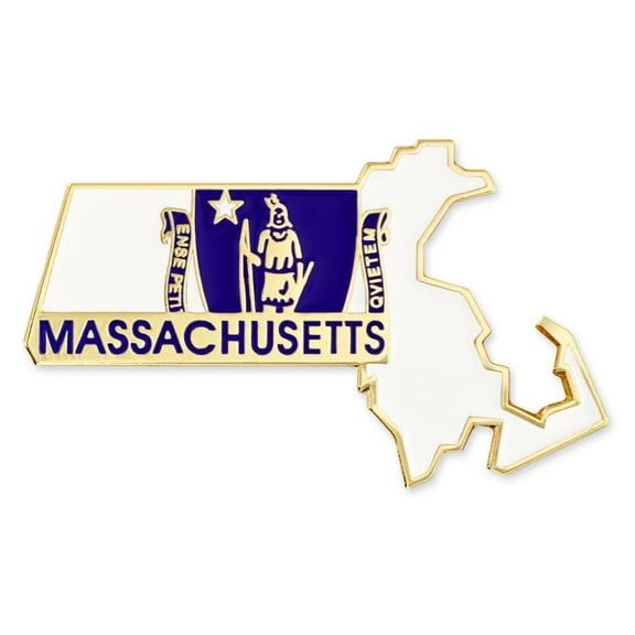 PinMart Massachusetts Shape Flag Enamel Pins - Gold Plated US State Lapel Pins - 100 Pack