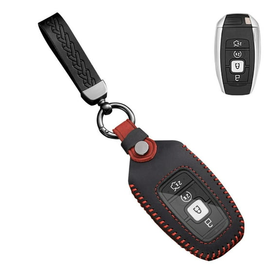 Handmade Leather Key Fob Cover for Lincoln Continental MKC MKZ MKX 2017-2022, Navigator 2018-2022, Nautilus 2020-2022 Keyless 3/4/5 Button Key Case with Keychain