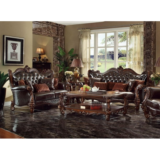 Acme Furniture 52120 Versailles 2 Tone Dark Brown Cherry Oak Sofa Loveseat Set Walmart Com Walmart Com