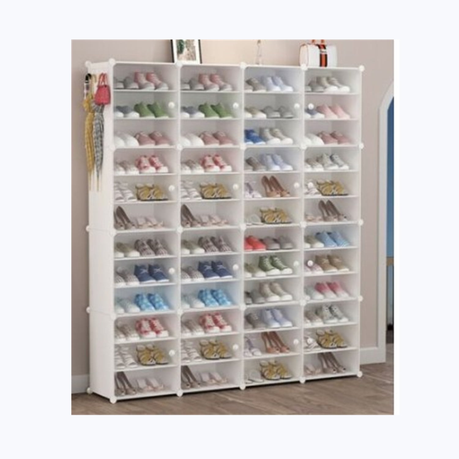 MAGINELS 48-Pair Portable Shoe Rack Organizer，DIY Shoe Storage Cabinet for  Entryway with Door, Plastic Shoe Organizer Stackable Detachable Black