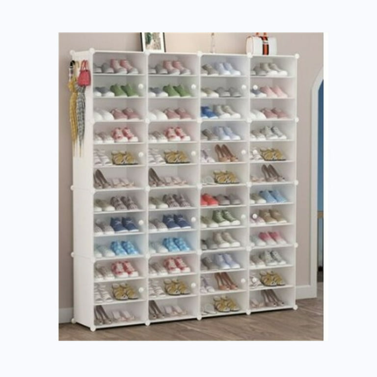 48 Cubes 96 Pairs Modular Plastic Shoe Storage Cabinet Boxes, 12 Tiers Shoe Rack Shelf Tower Stand Shoe Storage Organizer for Hallway Bedroom Closet