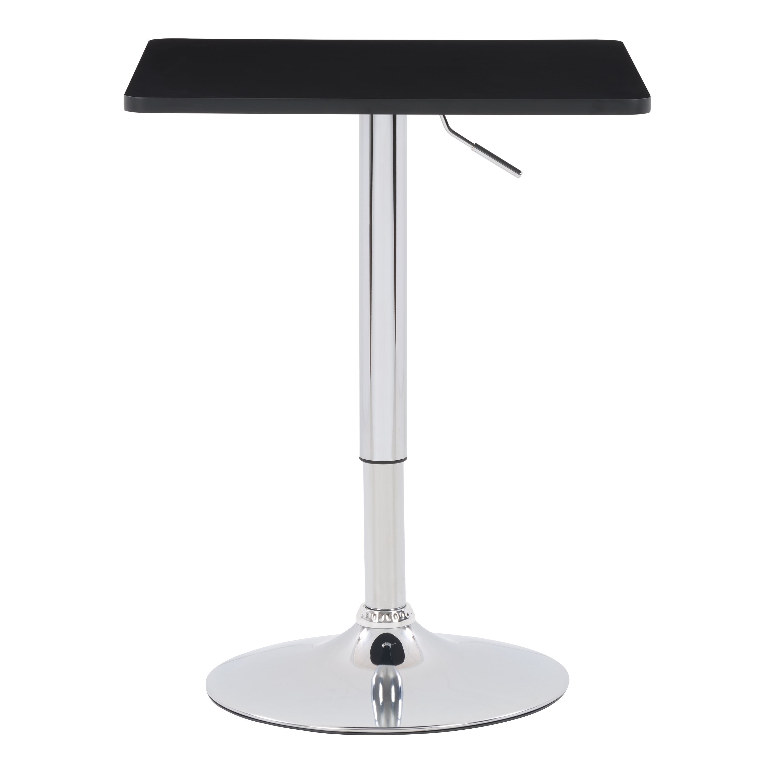 CorLiving Maya Square Engineered Wood Top Adjustable Height Swivel Bar Table with Metal Pedestal Base, Chrome/Black