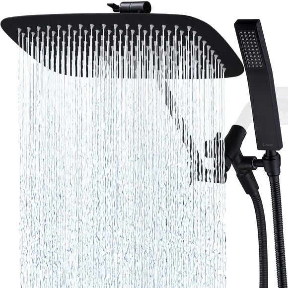 Cabezal de ducha G-Promise de 35 cm doble con combinación de dispositivo portátil, negro mate