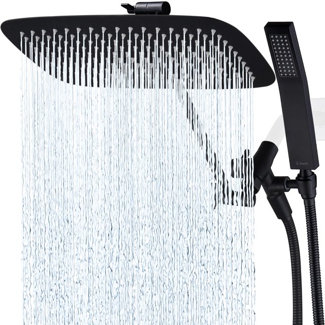 Cabezal de ducha G-Promise de 35 cm doble con combinación de dispositivo portátil, negro mate