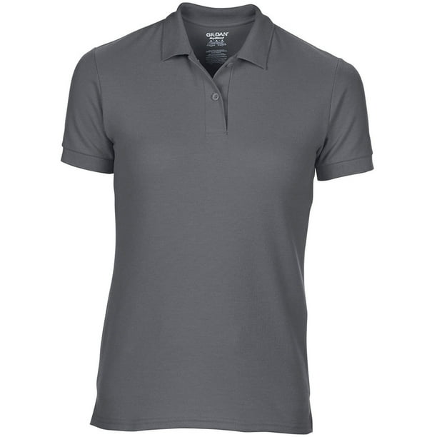 Gildan- Polo de manga corta de secado rápido y piqué doble para mujer (Carbón)