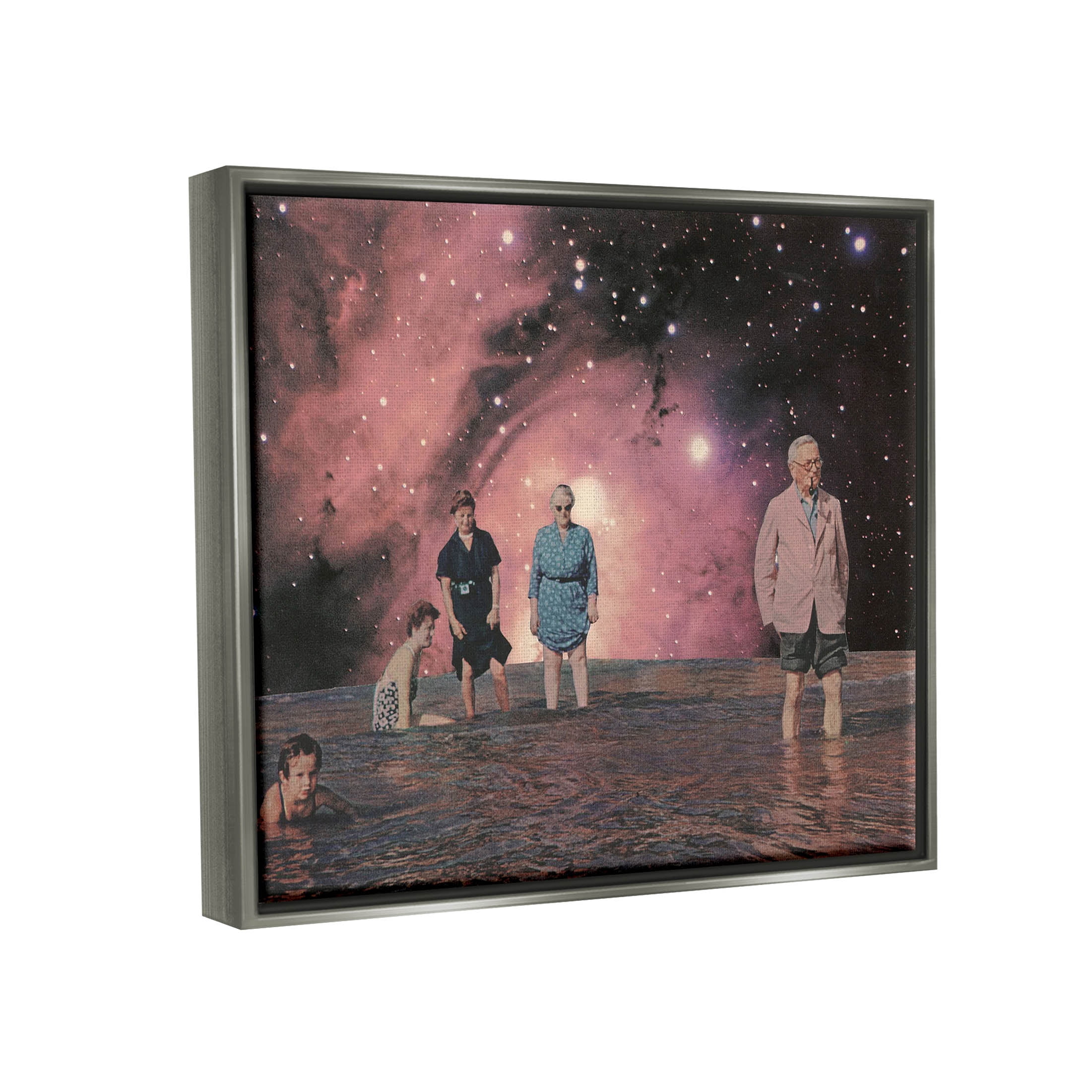 Stupell Industries Surreal Family Vivid Galaxy Planet Graphic Art Luster Gray Floating Framed Canvas Print Wall Art, Design by Matheus Lopes Castro