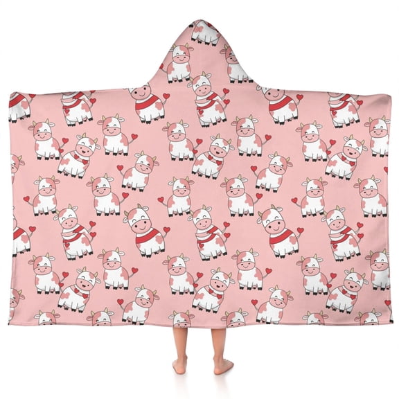 Pink Cow Sweater Pattern Hooded Bath Towel,50"x30" for Ages 3 To 12 Kids, Quick Dry Lightweight Soft Microfiber Hood Beach Towel Cover Up for Kids