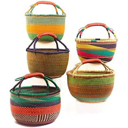 Large African Basket | Round Bolga Basket | Ghana Basket (ASSOR / COLORS VARY) 14”-16”