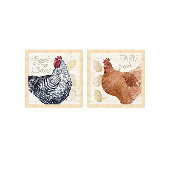 Metaverse Kathleen Parr McKenna 'Life on the Farm Chicken A' Framed Art (Set of 2)