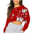 thumbnail image 2 of Karight Womens Cropped Hoodie Ladies Long Sleeve Crop Tops Floral Printed Hoodies Hooded Pullover Sweatshirts, 2 of 5