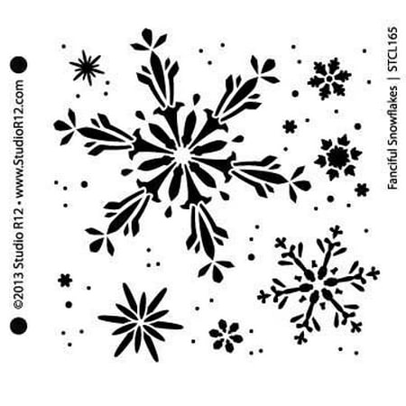 Snowflakes Stencil by StudioR12 | Fanciful Winter Snow Art - Small 6 x 6-inch Reusable Mylar Template | Painting, Chalk, Mixed Media | Use for Journaling, DIY Home Decor -