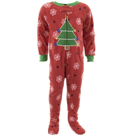 Mon Petit Boys Christmas Tree Red Footed Pajamas