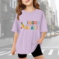 thumbnail image 2 of SGMVNU Girls Summer Short Sleeve Tops Dressy Casual Crewneck Loose Shirts Basic Cotton Tops Graphic Tees, Size 3-4 Years, te1-Purple, 2 of 5
