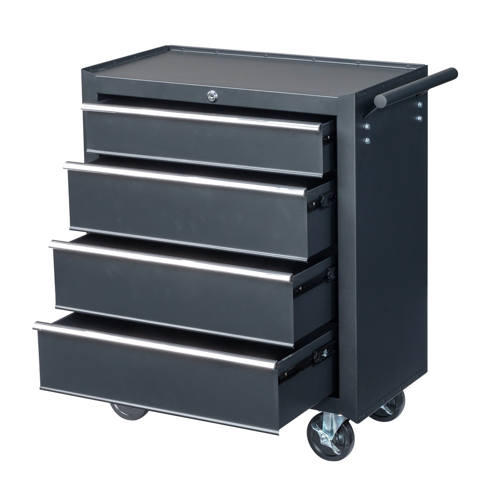 Seizeen 4-Drawer Rolling Tool Box, Garage Tool Chest Large Capacity, Lockable Tool Cart Organizer on Wheels with Sliding Drawers, Black