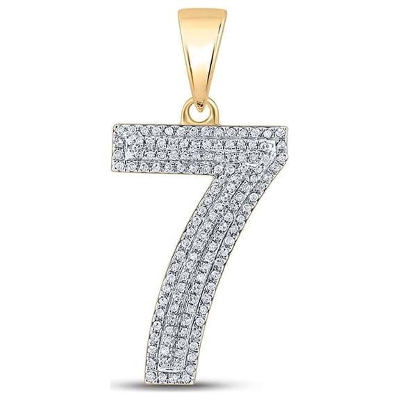 10kt Yellow Gold Mens Round Diamond Number 7 Charm Pendant 3/8 Cttw