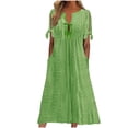 thumbnail image 3 of Fengqque Women Summer Dresses Short Sleeves V Neck Maxi Dresses Plus Size Boho Long Dresses Green XL(XL), 3 of 5