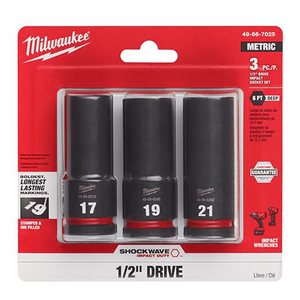 MIlwaukee 3PC SHOCKWAVE Impact Duty 1/2" Drive Metric Deep 6 Point Socket Set