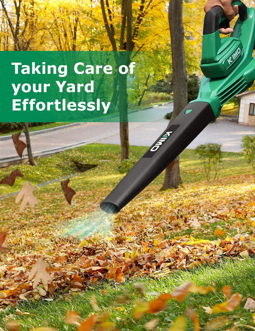 Work Around The House 20V Electric Leaf Blower with Battery and Charger for Garden KIMO 400CFM 90MPH Battery-Powered Blower for Blowing Wet Leaves Yard Cordless Leaf Blower Snow Debris and Dust 